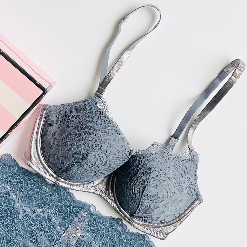 32D SMALL Victoria’s Secret steel blue bra set - Picture 2 of 6